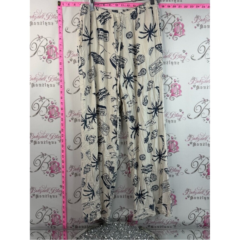 Cali1850 Wide Leg Beach Print Pants Comfy Flowy with a Cream with Black Print
